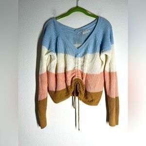 Full Circle Trends Women’s Knit Cropped Pullover Sweater Color Block SZ L